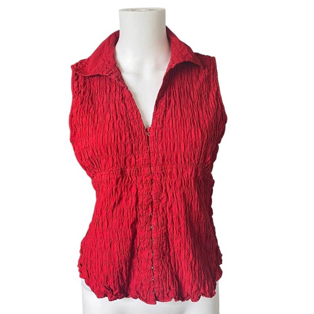 Vintage Maurices Red Sleeveless Top Stretch Knit Cotton Colorful Size Large L